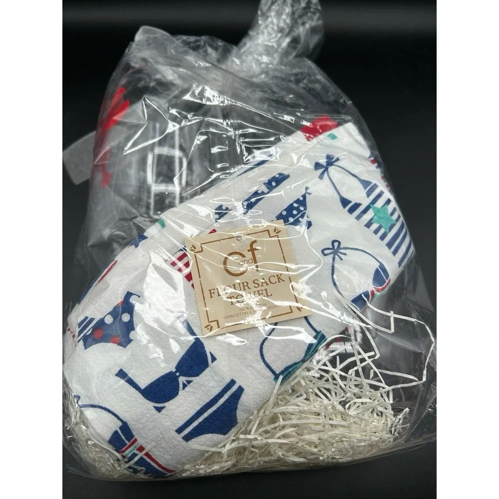 Nautical Summer Cheer Gift Set C&F Flour Sack Towel & 4 Acrylic Tumblers Lobster